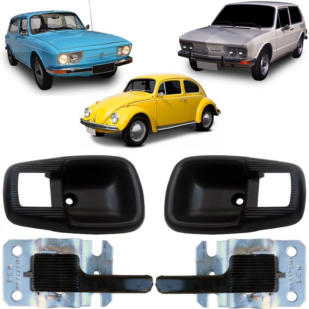 KIT PAR MOLDURA CONCHA + PAR MAÇANETA INTERNA FUSCA 57 A 96 BRASÍLIA 69 A 81 VARIANT 69 A 81 VW