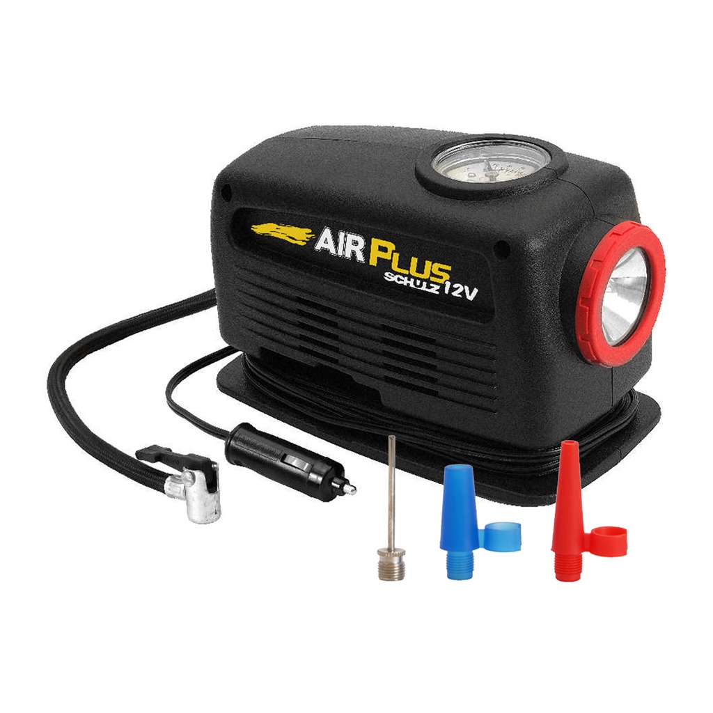 Compressor De Ar Elétrico Automotivo Schulz Air Plus 12v Lanterna 120w Manômetro Sem Óleo Portátil