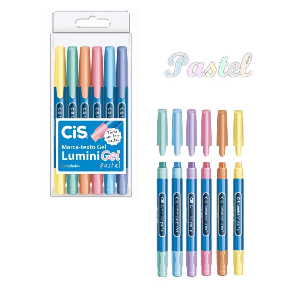 Caneta Marca Texto Cis Lumini Gel Pastel Estojo 6 Unidades