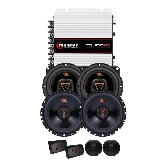 Kit 2 Vias 6  JBL 62VMS80 160W + Par Alto Falantes 5  Triaxiais JBL 5TRMS80 160W + Módulo TS400x4