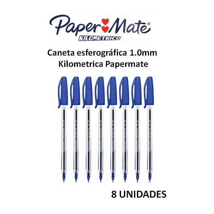 Caneta Esferográfica Ponta Média 1.0mm Paper Mate Kilométrica - Kit (8 Unidades Da Cor Escolhida))