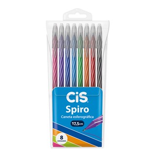 Caneta esferográfica 0.7mm Spiro com 8 unidades Cis