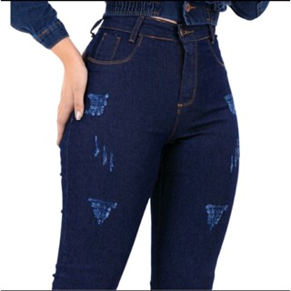 Calça Jeans Feminina Cintura Alta Levanta Bumbum Com Lycra Destroyed em Oferta na Shopee
