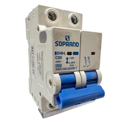 Disjuntor Bifásico 50 A - Shb L - 6ka - Soprano Curva C