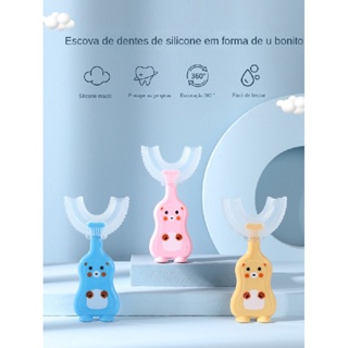 Escova de dentes de silicone infantil em forma de U/conjunto de escova de dentes para bebês/cuidados orais para bebês em Oferta na Shopee