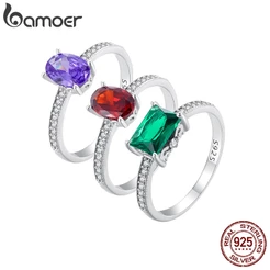 Bamoer Anel de Formatura com Zircônia Colorida Prata 925 Presente Luxuoso​