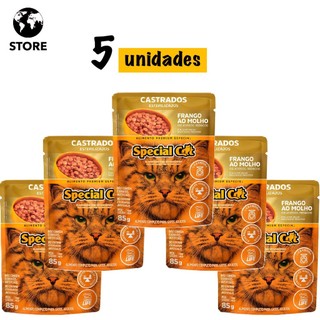 5 Unidades Ração Úmida Special Cat Sachê Frango para Gatos Castrados
