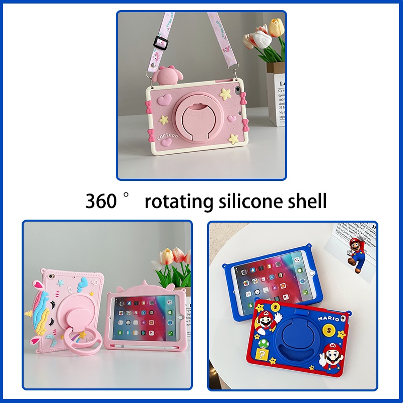 Caixa Para iPad 10 2020 7tg 8o 9o 10,2 9,7 2017 2018 pro 10,5 air3 4 5 5 6 mini1 2 3 4 11 Polegadas silicone Macio 360 ° Rotação Estojo De Mesa + Alça ​ Capa À Prova De Choque