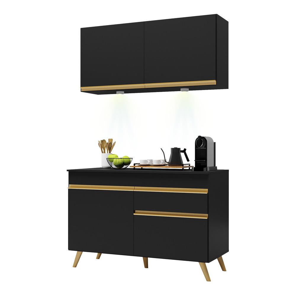 Cozinha Compacta 2 peças com Leds MP2012 Veneza Up Multimóveis Preta - Home & Living