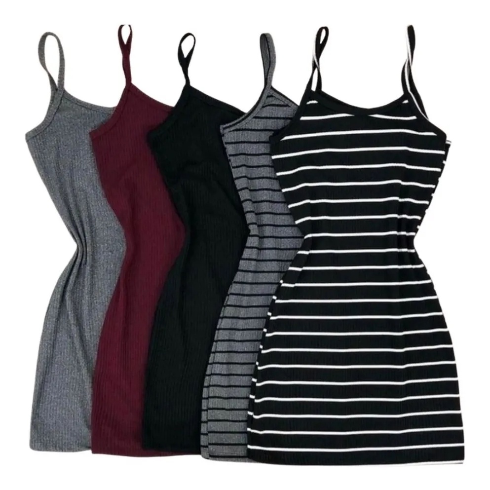 kit 5 vestido tubinho canelado alça fina festa ano novo moda
