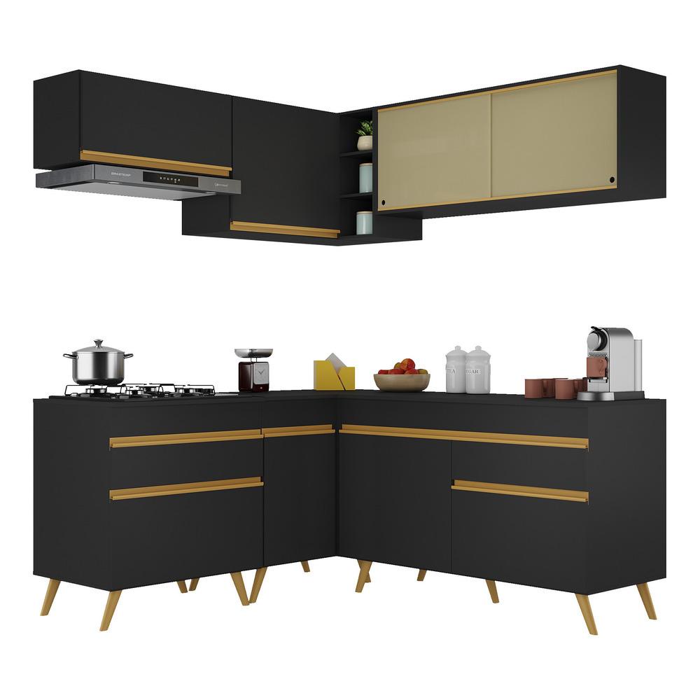 Cozinha Completa de Canto Veneza GB Multimóveis MP2062 com Armário e Balcão Preta - Home & Living