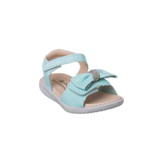 Sandália Infantil Feminina Ortopé Autêntica Couro Laço e Strass Azul Acqua