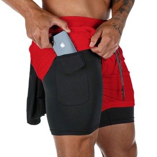 Calções Esportivos De Verão Homens De Dupla Camada De Secagem Rápida Calças De Corrida De Agachamento Profundo Exercício Casual