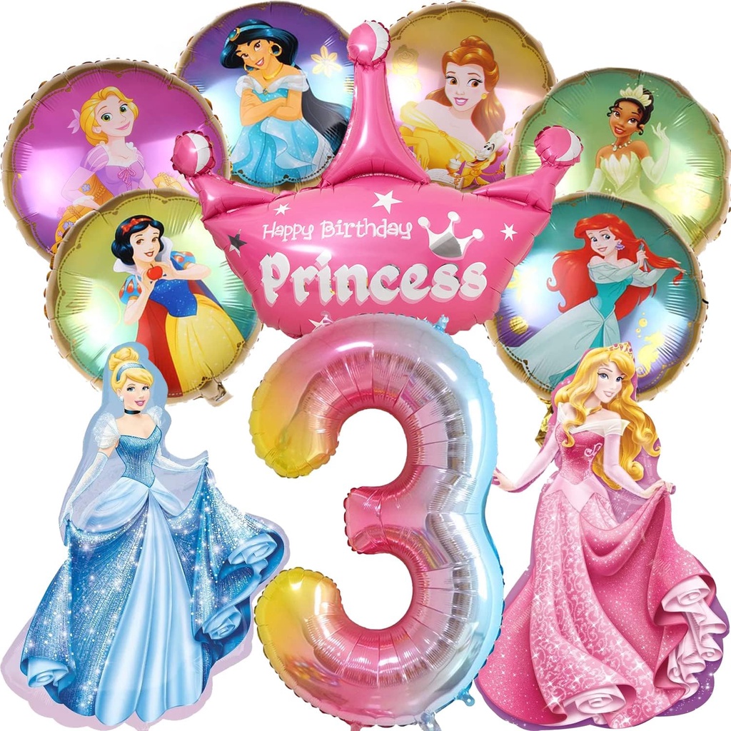 Tema Princesa Crianças Festa De Aniversário Decoração Balão Conjunto Neve Branca Cinderela Belle Jasmim Ariel