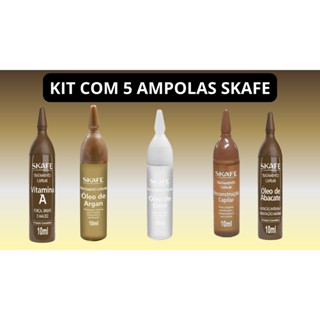 Kit Ampola Capilar Skafe 10ml- Kit C/5 Unidades-Reconstrução, Óleo de Argan, Óleo de Coco, Óleo de Abacate e Vitamina A