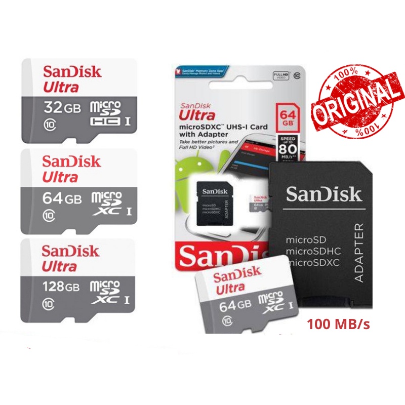 Cartão de Memória Sandisk 100% original Ultra 16GB 32GB 64GB 128GB 100mb/s Classe 10 Micro sd para smartphones notebooks fones cameras de seguraça