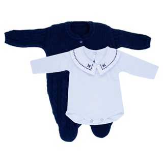 Kit macacão Trançado Marinho e Body Gola Bordada DU em Oferta na Shopee