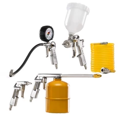 Pistola Pintura Limpeza Calibrador Mangueira Compressor 5pç