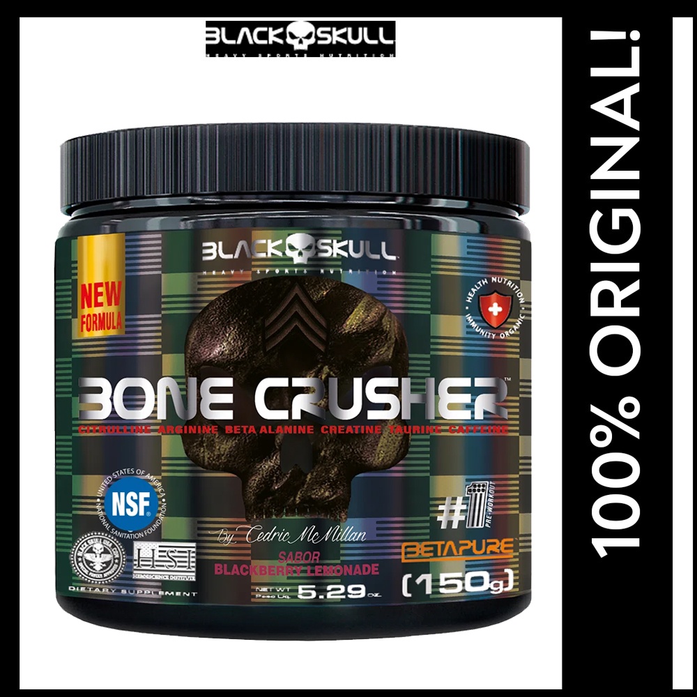 Pre Treino Black Skull Bone Crusher Caveira Negra 150G