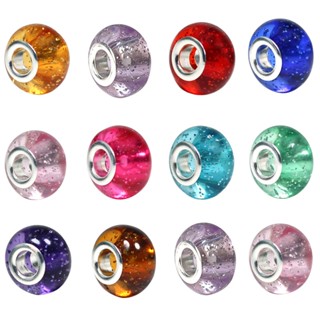 10pcs Acrílico Prata Em Pó Grande Buraco Pérolas Fashion Women