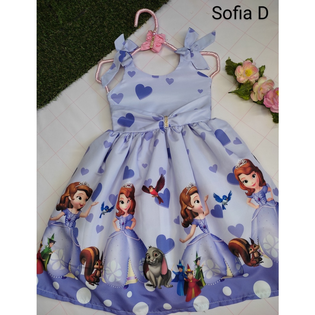 Vestido infantil Sofia Luxo ajustavel tematico festa aniversario em Oferta na Shopee