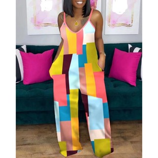 Moda 2023 Spring Print Street Jumpsuit Retro Casual Calças De Bolso Retas Salto Feminino