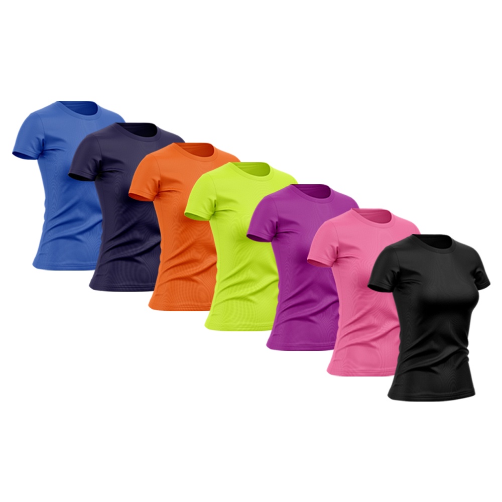 Kit 7 Camisetas Feminina Manga Curta Good Look Dry Fit Proteção Solar UV Baby Look Fitness Academia Treino Confortável