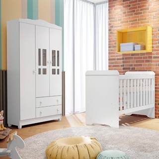 Quarto de Bebê Ariel Berço 3 em 1 Gabrielle Guarda Roupa Infantil Branco Carolina Baby em Oferta na Shopee