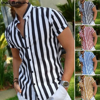INCERUN Homem Moda Casual Camisa De Manga Curta Listrada Em Pé