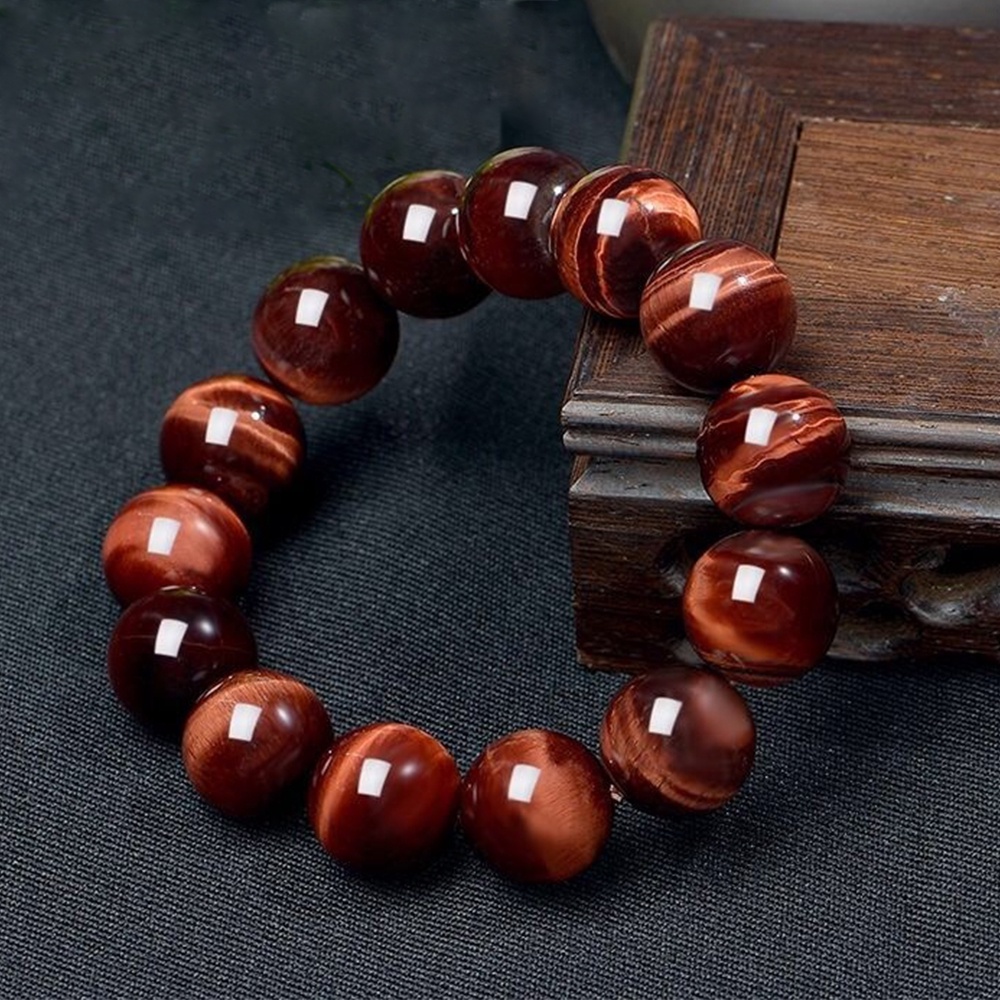 Imagem Pulseira Rosário Budista De Pedra Olho De Tigre Vermelho Natural Mulher Fashion Jewelry Reiki Meditação De Cura Corda