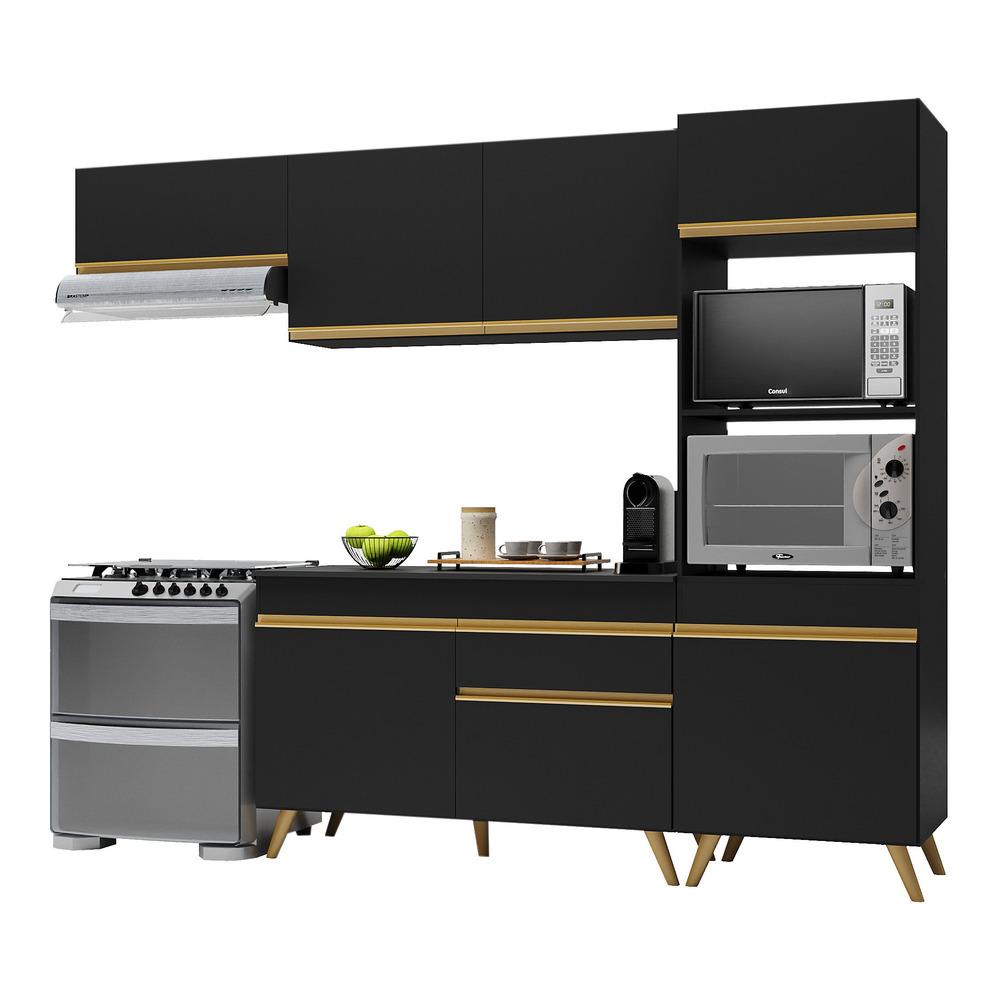 Cozinha Compacta 4 pç c/ Armário e Balcão MP3690 Veneza GB Preta - Home & Living