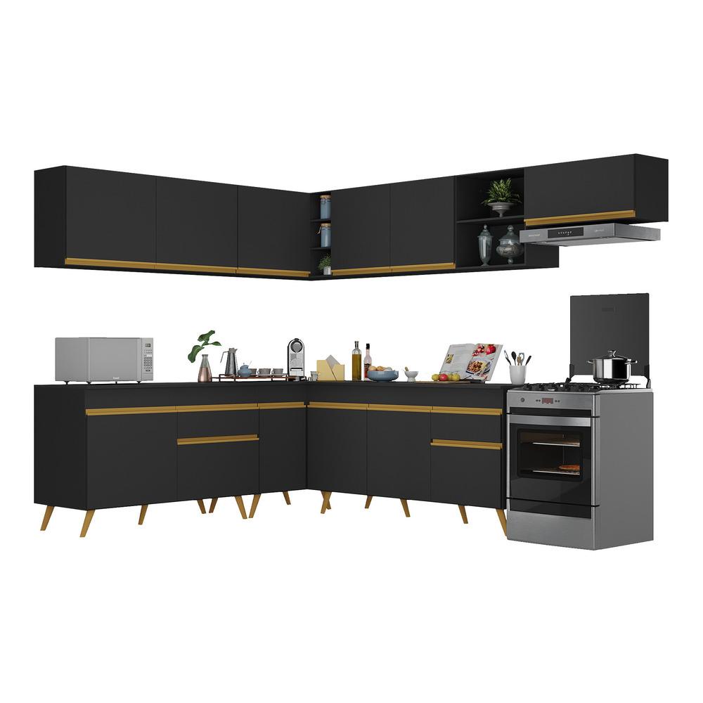 Cozinha Completa de Canto Veneza GB Multimóveis MP2068 com Armário e Balcão Preta