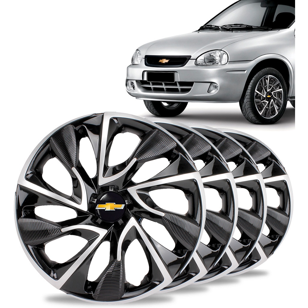 Jogo 4 Calota Esportiva Ds4 Aro 15 Preta/Prata Gm Chevrolet Corsa Celta Cobalt Onix Montana