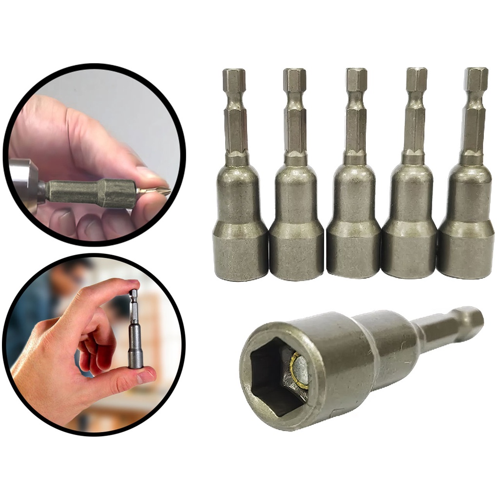 Adaptador Soquete Magnético 8x65mm 1/4 Pol Sextavado 5 Peças 486508 em Oferta na Shopee