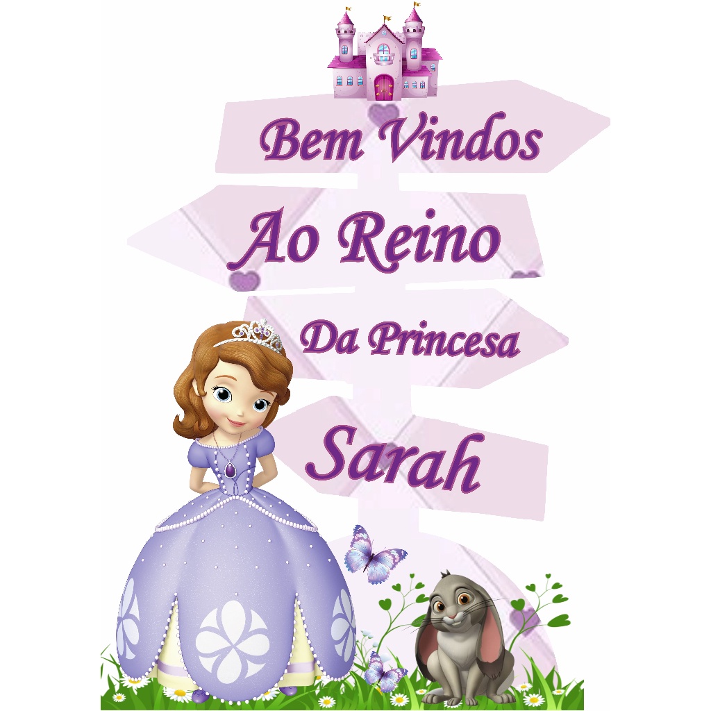 Display de chão placa seta - Princesa Sofia Personalizado (INFORMAR O NOME NO CHAT AO VENDEDOR)