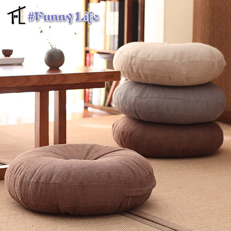 Imagem 2021 Almofada De Piso Redondo Grande Algodão E Linho Respirável Japonesa Futon Tatami Cadeira Meditação Yoga