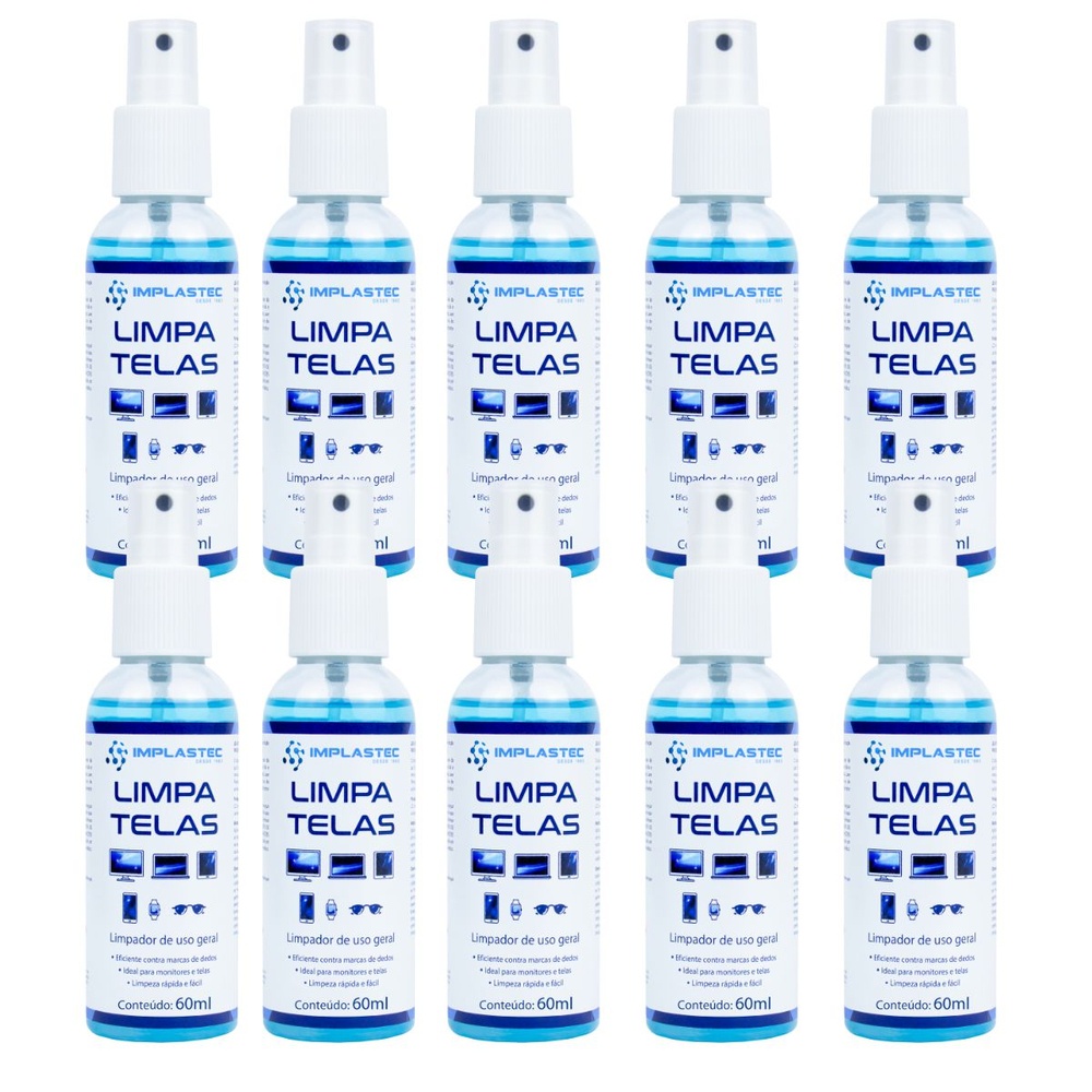 Kit 10 Limpa Telas 60ml Led Plasma Lcd iPod iPad Tvs Monitores Celulares Implastec