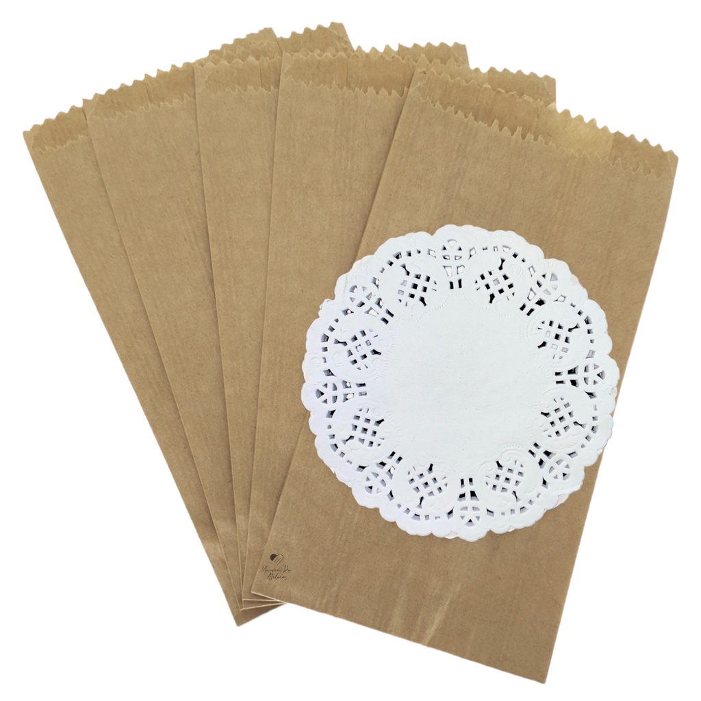 Kit Embalagem Saco Kraft + Toalha Rendada 11cm 50 Unidades em Oferta na Shopee