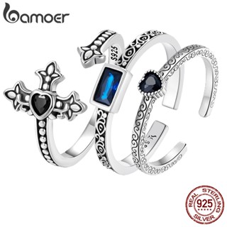 Bamoer 925 Prata Anel Aberto Retro Coração Zircônio Mulher Fashion Jewelry SCR878
