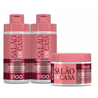 Eico Salão Em Casa Hidratação Intensiva Shampoo e Condicionador Leave-in 450ml + Máscara Tratamento Creme Capilar 270g