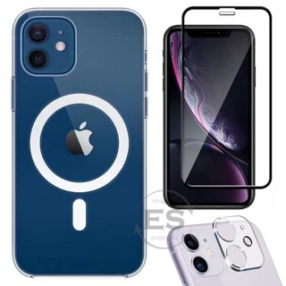 Kit 3em1 Compativel Com iPhone 11 - Capa MagSafe + Pelicula de Vidro 3D + Pelicula de Protecao Camera