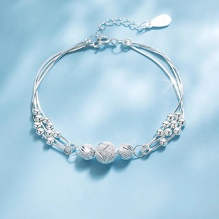 Pulseira De Transferência De Contas De Cobre Com Múltiplas Camadas Esculpidas Em Prata Design De Nicho Paula Light Luxury Trendy Bracelet