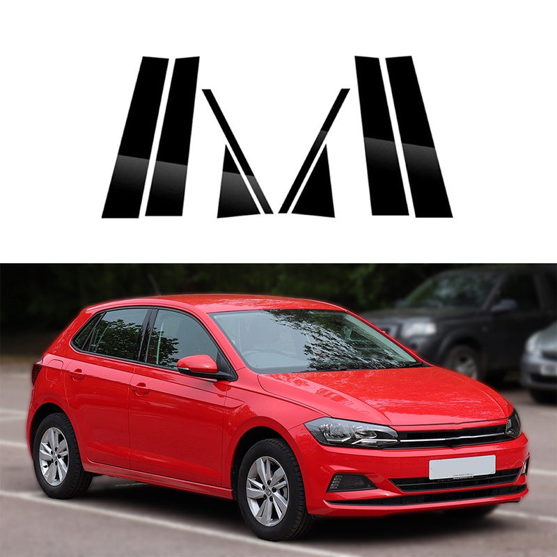 8pcs Pilares Pretos Brilhantes Para De Janelas De Carros Cobertura De Guarnição Volkswagen Polo 5 Portas Hatchback 19-23