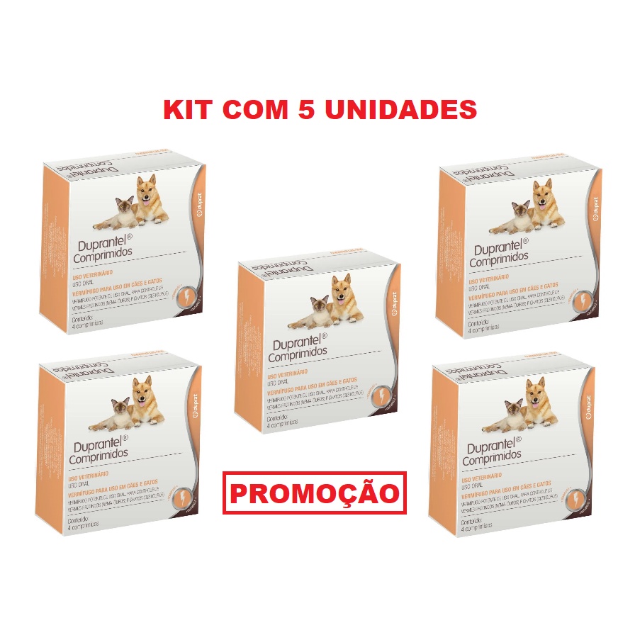 Kit 5 Unidades Vermífugo Para Cães e Gatos Duprantel 4 Comprimidos