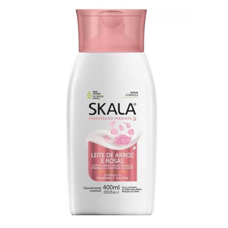 Hidratante Corporal Skala Leite de Arroz e Rosas 400ml Estimula o Colágeno e Elastina 100% Vegano