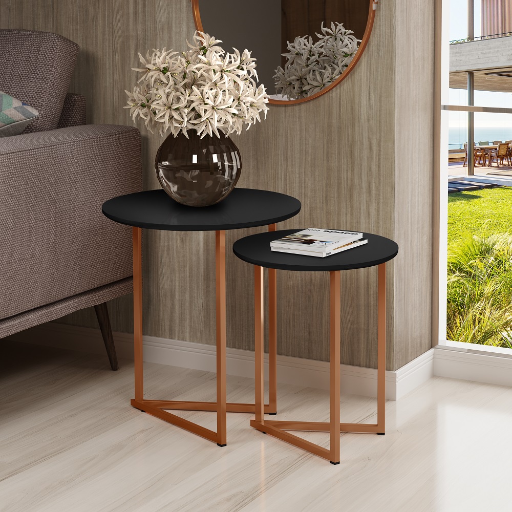 Conjunto de Mesa Lateral Canto Jade Sala Estar Pés Ferro