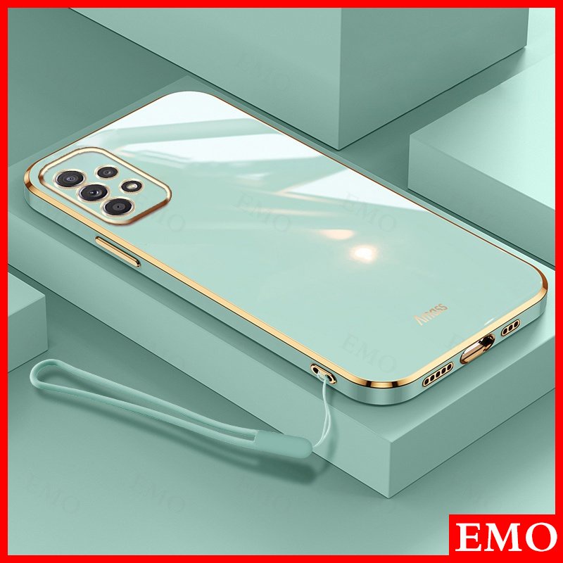 Caixa De Telefone Celular Para Samsung Galaxy A52S A72 A52 A32 A22 A12 M32 M12 4G 5G Vem Com Cabo Luxuoso De Borda Reta 6D Câmera De Eletrodo De Proteção