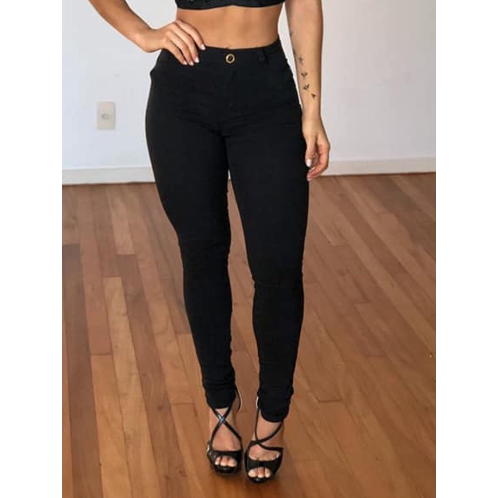 Calça Super Skinny Feminina Bengaline Preta Power cintura alta em Oferta na Shopee