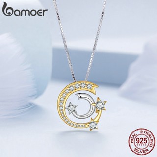BAMOER 925 Colar De Prata Cintilante Sterling Com Pingente De Meteoro Lunar Inlaid Zircon Jóias De Luxo Design De Moda Para Mulheres