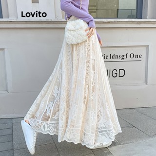 Lovito Elegante Saia Feminina Lisa Evasê Maxi de Renda com Estampa LNE12113 (Damasco)